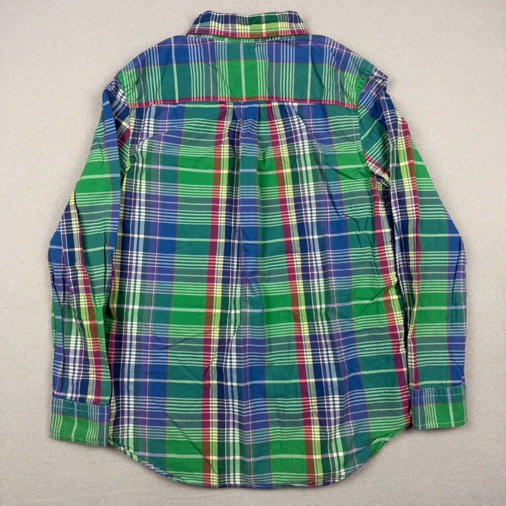 Vintage Ralph Lauren Boys Large 14-16 Green Plaid Button Down Shirt Pony Logo